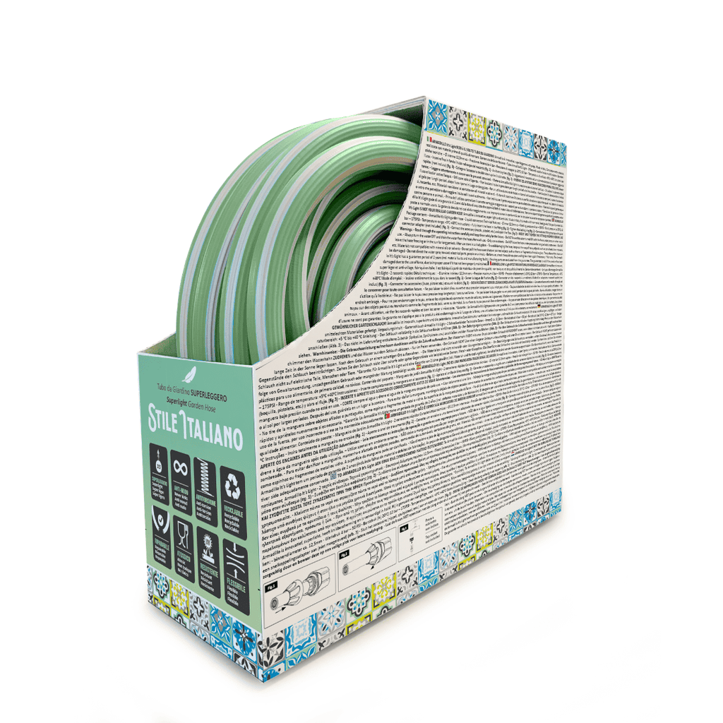 Lightweight Garden Hose (15 / 25 m)  - 5/8'' + Nuzzle + Quick Connectors (It's Light Stile Italiano)