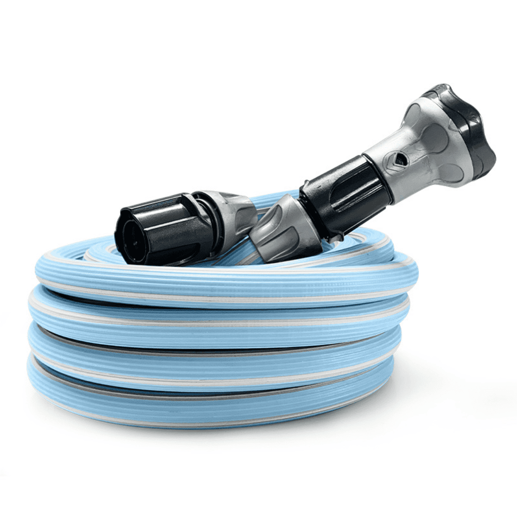 Expandable Garden Hose (10 / 20 m) - 5/8'' + Nozzle + Quick Connectors (It's Magic Soft Pastel Blue)