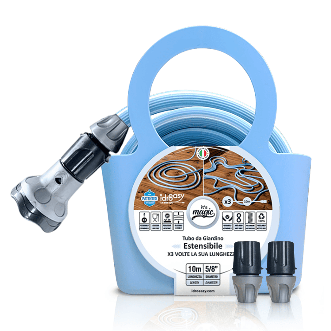 Expandable Garden Hose (10 / 20 m) - 5/8'' + Nozzle + Quick Connectors (It's Magic Soft Pastel Blue) Main image