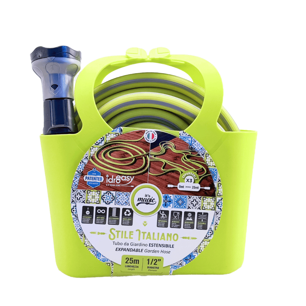 Expandable Garden Hose (15 / 25 m) - 1/2'' + Nozzle + Quick Connectors (It's Magic Stile Italiano)