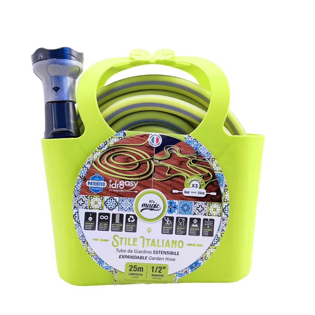 Expandable Garden Hose (15 / 25 m) - 1/2'' + Nozzle + Quick Connectors (It's Magic Stile Italiano)